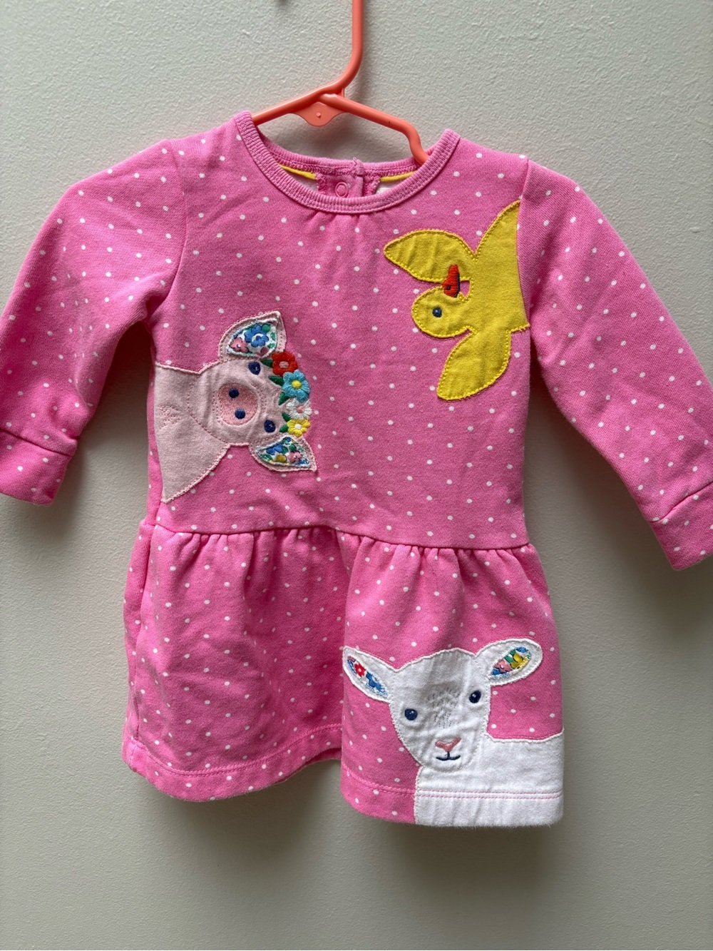 Baby Boden Pink Polka Dot Animal Appliqué Dress
